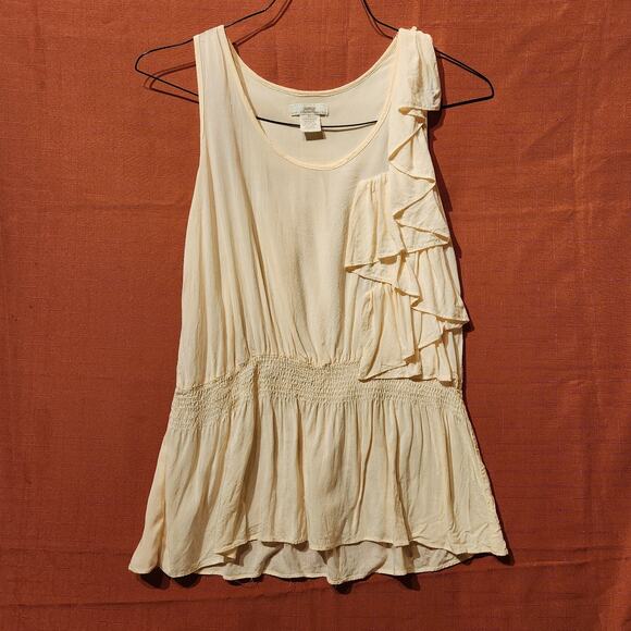 Sheer Coquette Y2K Womens M Cream Boho Ruffle Flowy Sleeveless Tunic Top - Picture 7 of 7